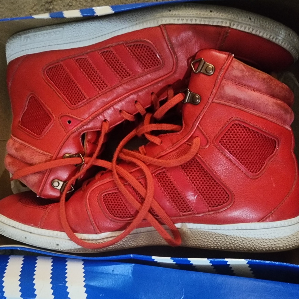 Adidas Red High-Top Sneakers with Leather and Mesh